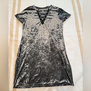 Adam Levine Collection Velvet Lace-Up Top in Gray